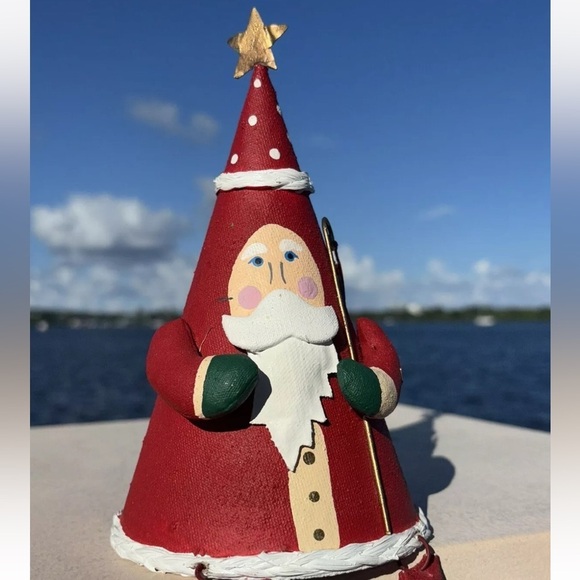Midwest Of Cannon Falls Cone Shape Paper Mache Folk Art Santa Shelf Sitter 12” - Picture 3 of 4